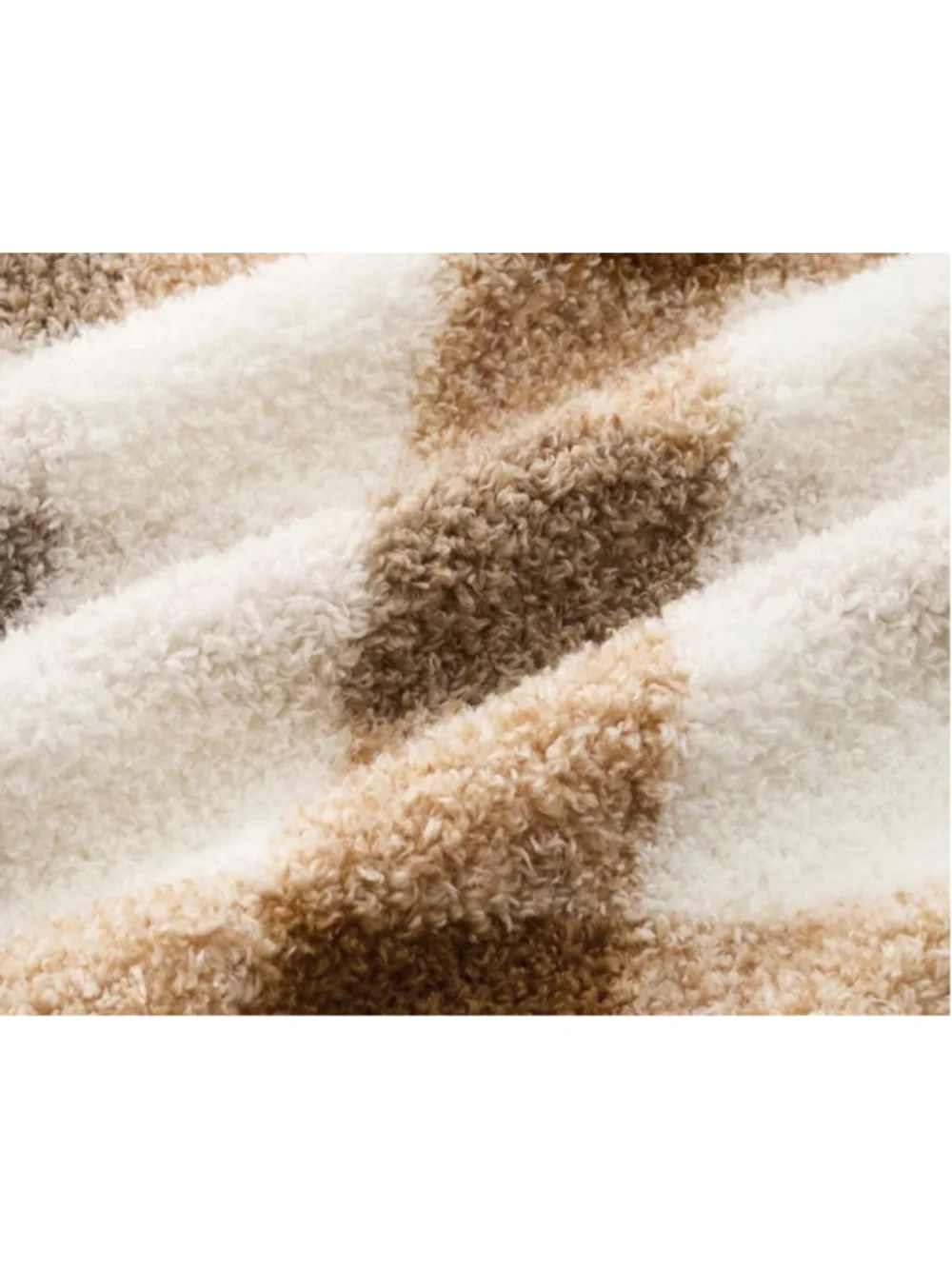 NEW Plaid Sherpa Throw Blanket One Size Beige and White